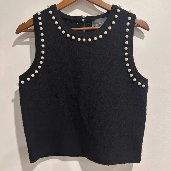 ANTHROPOLOGIE Pearl Lined Thick Knit Preppy Holiday Cropped Tank Top Size S - Picture 3 of 6